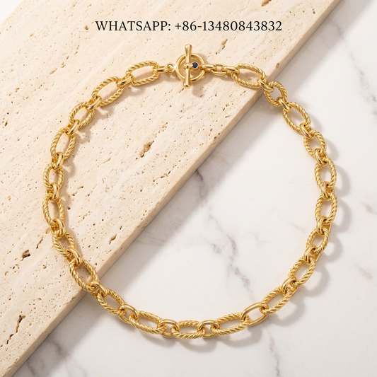 DY Necklace 18K Yellow Gold Twisted Cable Oval Link Chain Collar Necklace with T-Bar Toggle Clasp - WHATSAPP:+86-13480843832