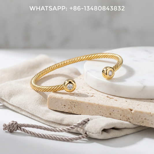 DY Bracelet Cable Classics 18K Yellow Gold Diamond Domed Cap Cuff Bracelet - WHATSAPP:+86-13480843832