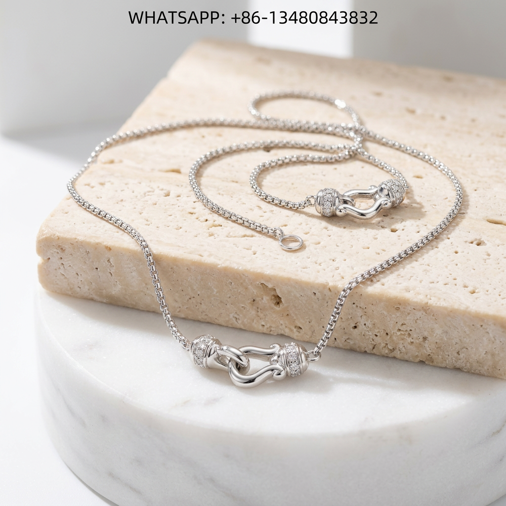 DY Necklace Sterling Silver Interlocking Double Hook Clasp Pendant with Diamonds - WHATSAPP:+86-13480843832