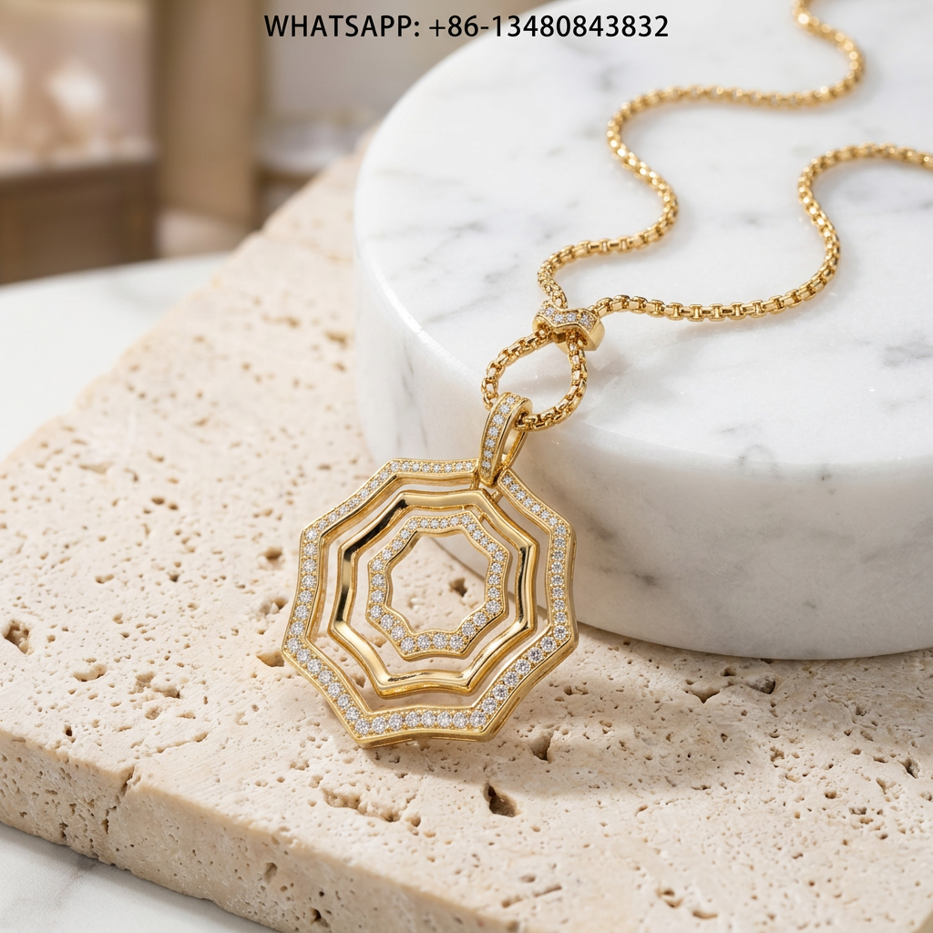 DY Necklace 18K Yellow Gold Tiered Concentric Octagonal Openwork Pendant with Diamonds - WHATSAPP:+86-13480843832