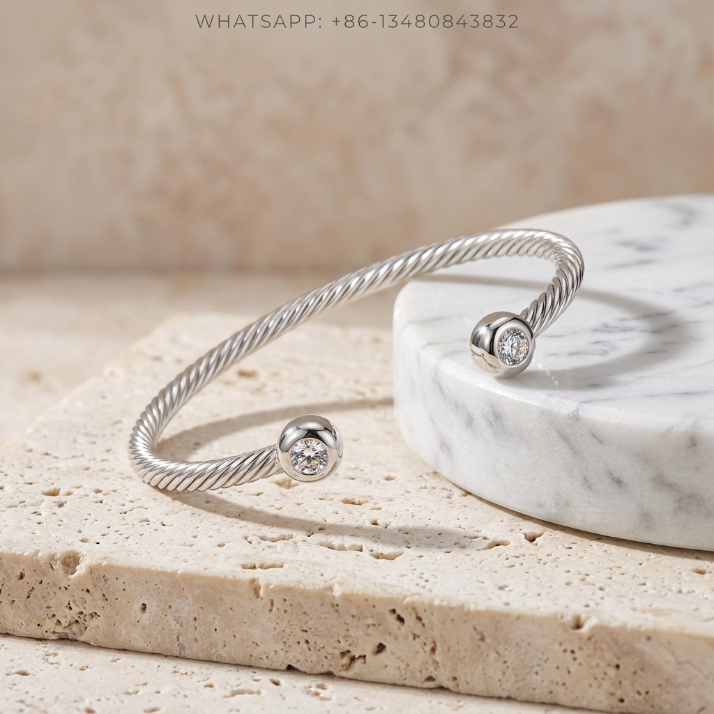 DY Bracelet Cable Classics 925 Sterling Silver Diamond Domed Cap Cuff Bracelet - WHATSAPP:+86-13480843832