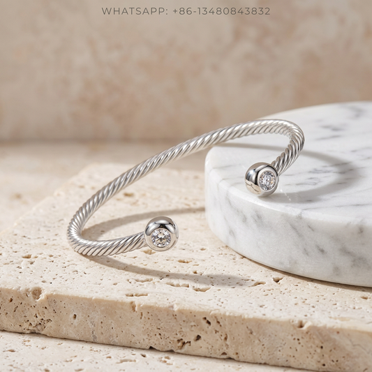 DY Bracelet Cable Classics 925 Sterling Silver Diamond Domed Cap Cuff Bracelet - WHATSAPP:+86-13480843832