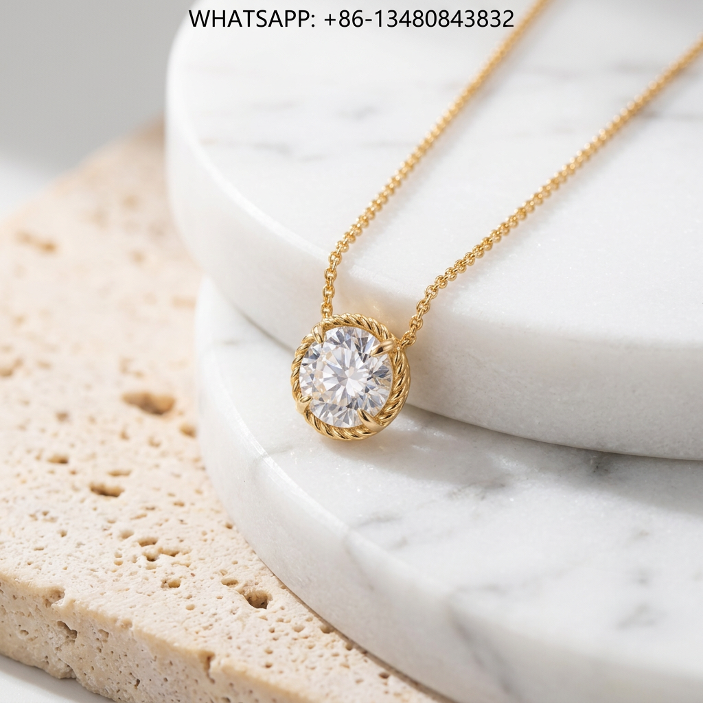 DY Necklace 18K Yellow Gold Twisted Cable Round Solitaire Gemstone Pendant - WHATSAPP:+86-13480843832