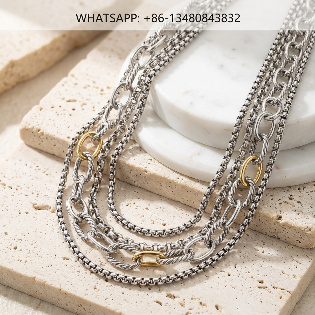 DY Necklace Two-Tone Silver 18K Gold 4-Strand Layered Cable Chain Necklace - WHATSAPP:+86-13480843832