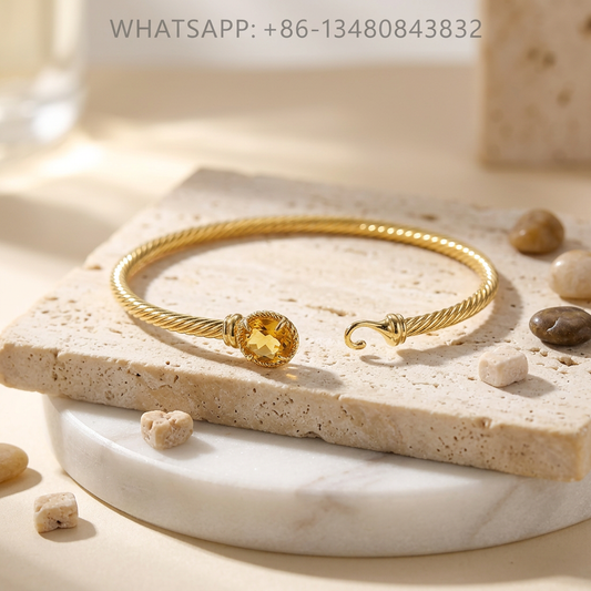 DY Bracelet Cable Classics 18K Yellow Gold Oval Faceted Citrine Hook Clasp Bangle Bracelet - WHATSAPP:+86-13480843832