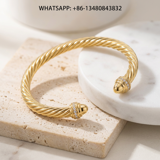 DY Bracelet Renaissance 18K Yellow Gold Twisted Cable Cuff Bracelet with Pavé Diamond Collars - WHATSAPP:+86-13480843832