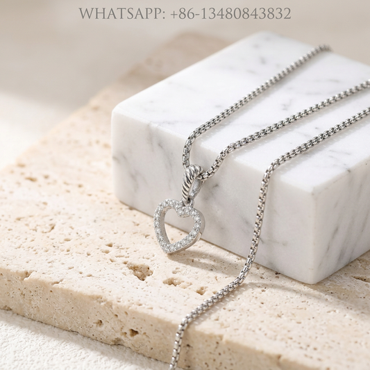 DY Necklace Cable Collectibles 925 Sterling Silver Open Heart Pavé Diamond Pendant Necklace - WHATSAPP:+86-13480843832