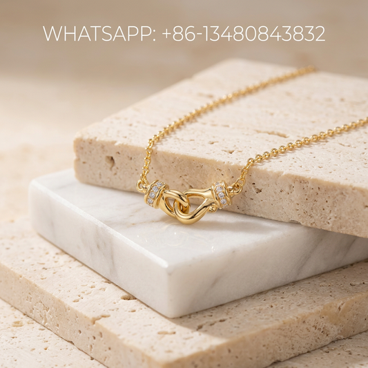 DY Necklace 18K Yellow Gold Interlocking Double Hook Clasp Pendant with Diamonds - WHATSAPP:+86-13480843832