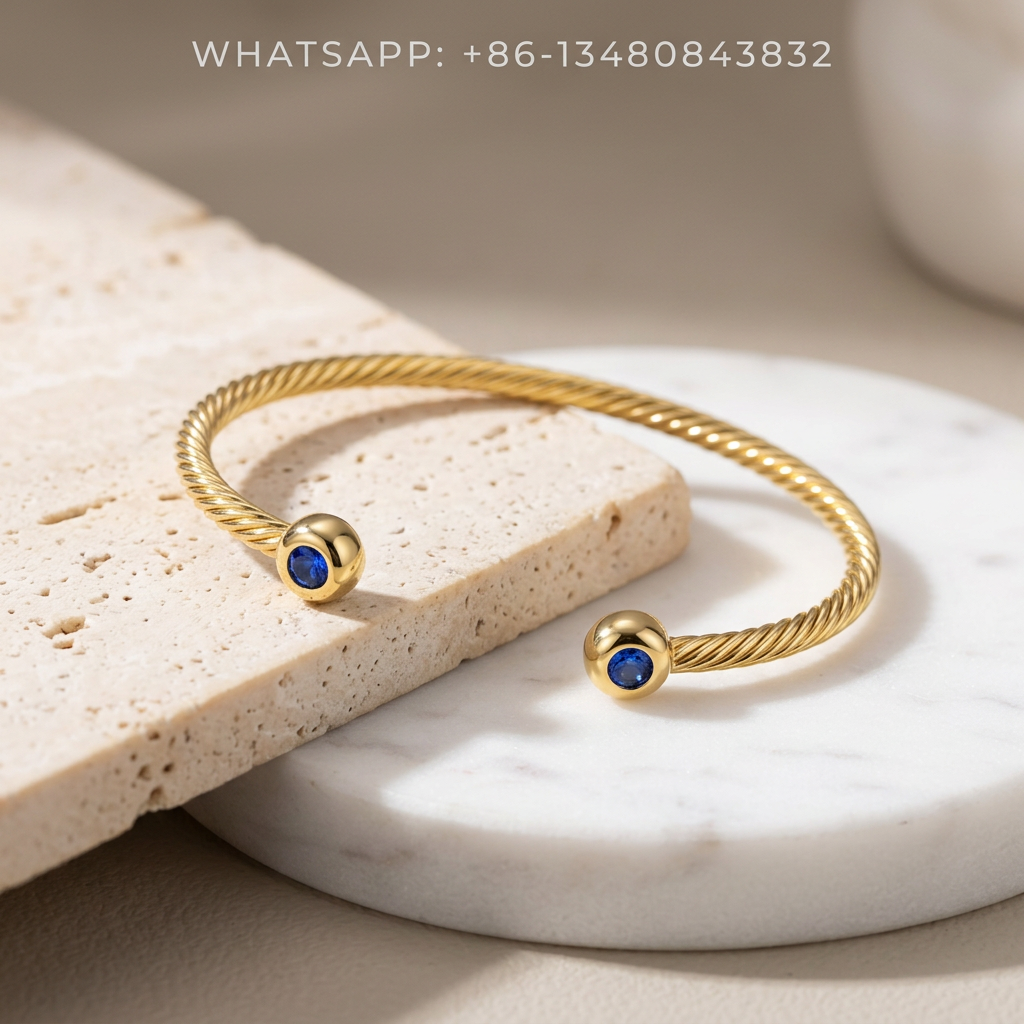 DY Bracelet Cable Classics 18K Yellow Gold Blue Sapphire Domed Cap Cuff Bracelet - WHATSAPP:+86-13480843832
