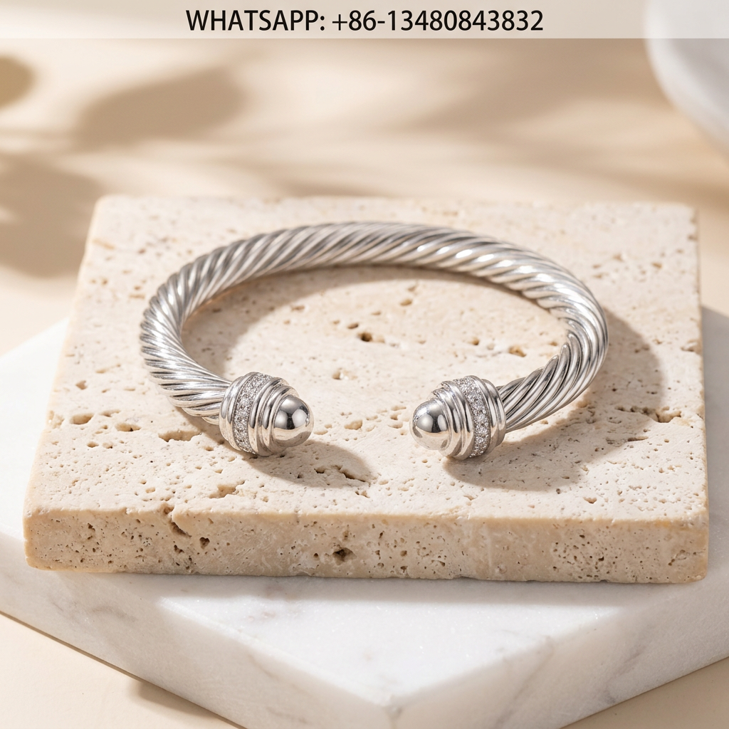 DY Bracelet Renaissance 925 Sterling Silver Twisted Cable Cuff Bracelet with Pavé Diamond Collars - WHATSAPP:+86-13480843832
