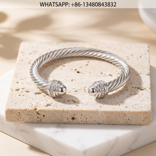DY Bracelet Renaissance 925 Sterling Silver Twisted Cable Cuff Bracelet with Pavé Diamond Collars - WHATSAPP:+86-13480843832