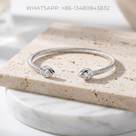 DY Bracelet Cable Classics 925 Sterling Silver Pear-Cut Clear Quartz Teardrop Cuff Bracelet - WHATSAPP:+86-13480843832
