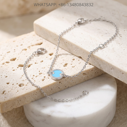 DY Bracelet Elements 925 Sterling Silver Round Turquoise Disc Pavé Diamond Halo Station Chain Bracelet - WHATSAPP:+86-13480843832