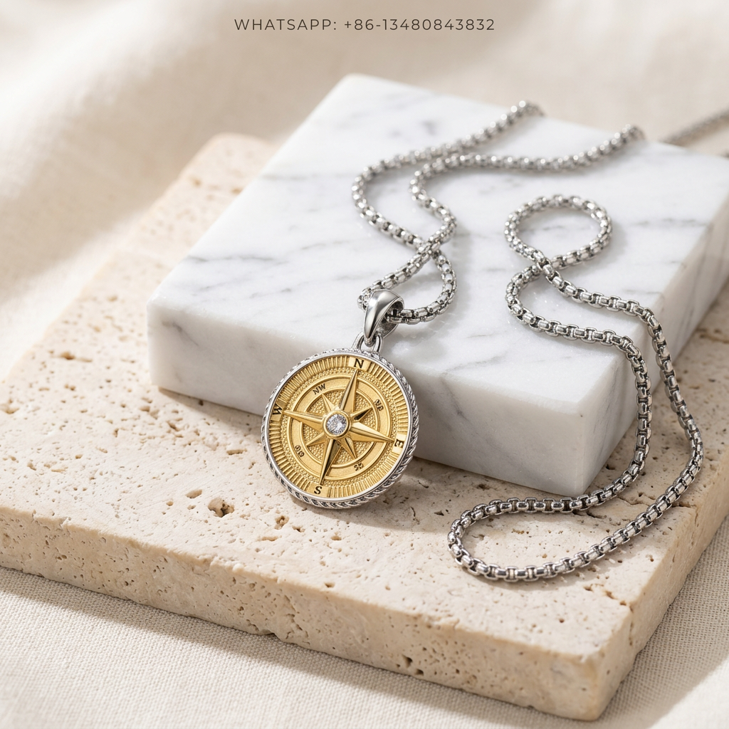 DY Necklace Two-Tone Sterling Silver and 18K Gold Compass Rose Star Medallion Pendant with Center Diamond - WHATSAPP:+86-13480843832