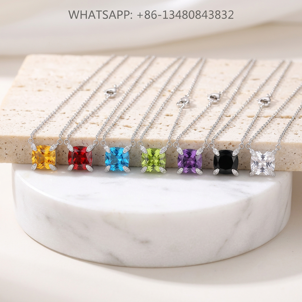DY Necklace Silver Cushion Gemstone Solitaire Necklaces Rainbow Collection Diamond Prongs - WHATSAPP:+86-13480843832