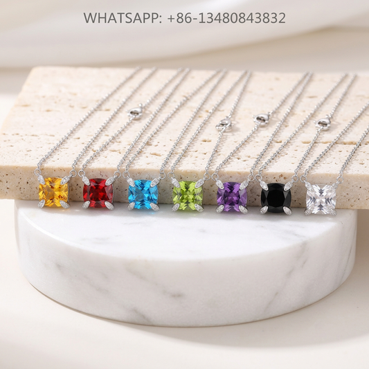 DY Necklace Silver Cushion Gemstone Solitaire Necklaces Rainbow Collection Diamond Prongs - WHATSAPP:+86-13480843832