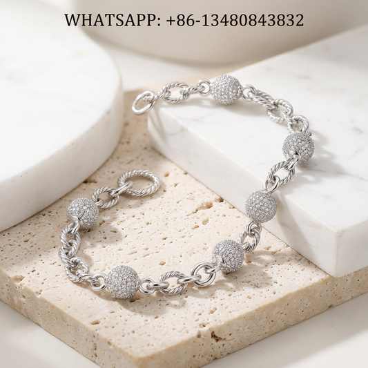 DY Bracelet Cable Classics 925 Sterling Silver Link Bracelet with Pavé Diamond Spheres - WHATSAPP:+86-13480843832