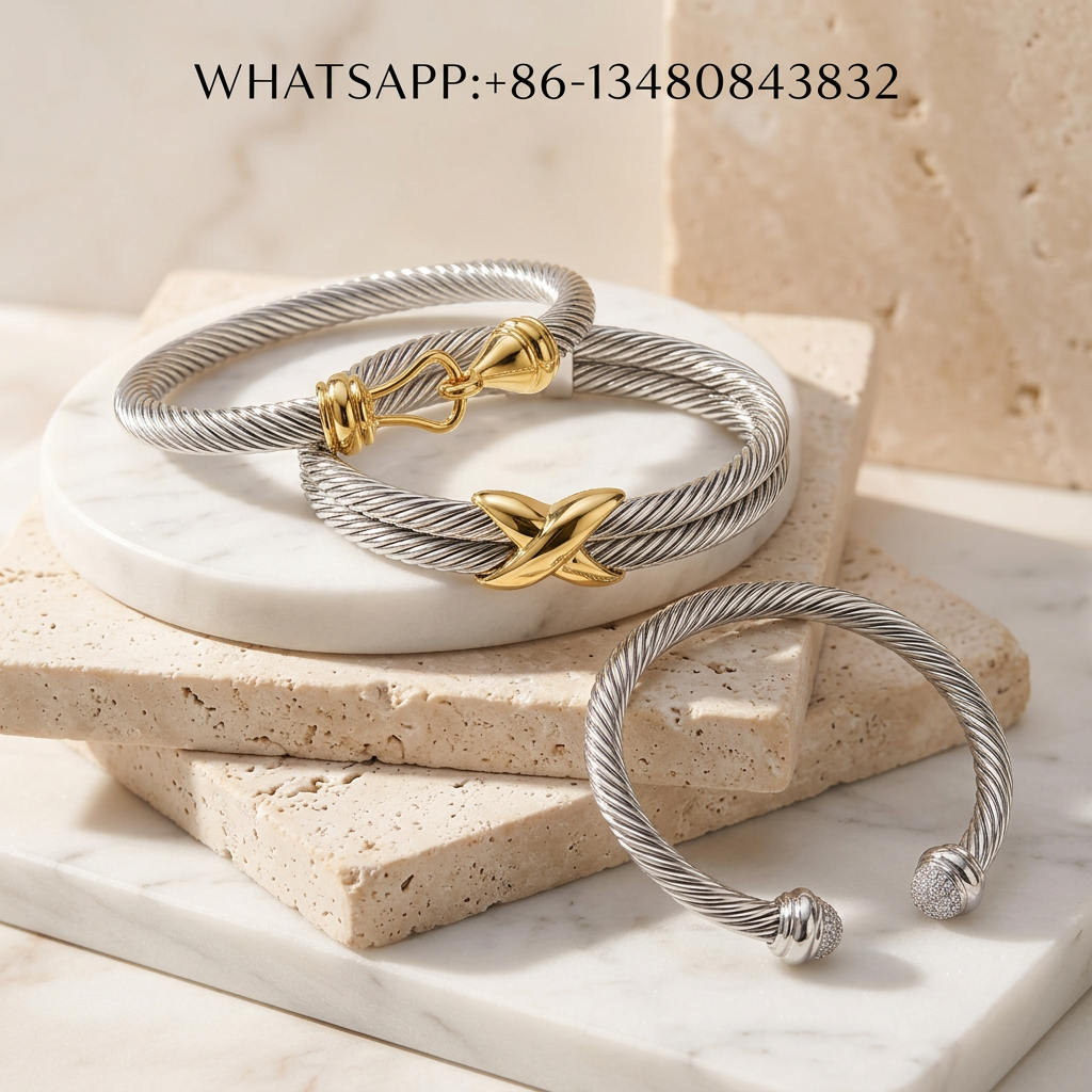 DY Set Two-Tone Cable Bracelet Trio - WHATSAPP:+86-13480843832