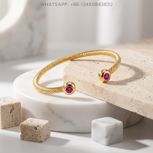 DY Bracelet Cable Classics 18K Yellow Gold Ruby Domed Cap Cuff Bracelet - WHATSAPP:+86-13480843832