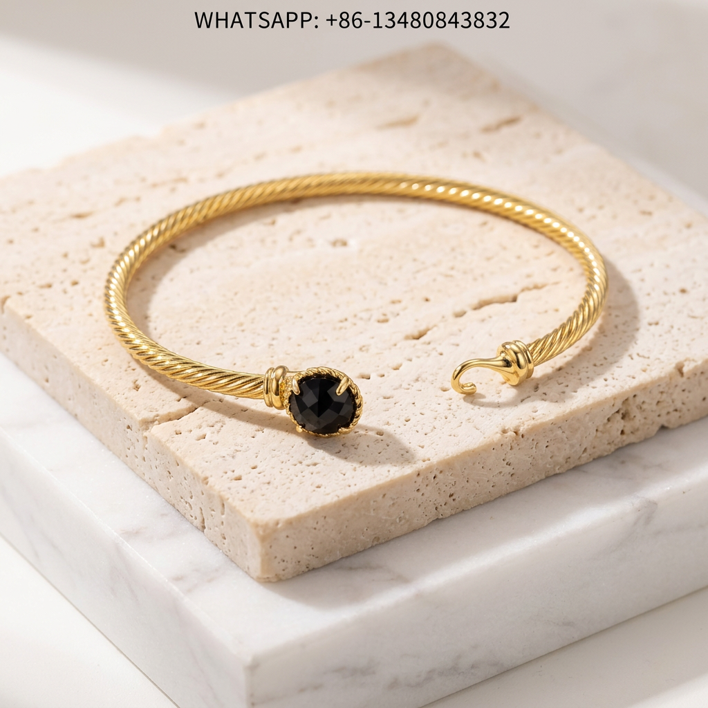 DY Bracelet Cable Classics 18K Yellow Gold Oval Faceted Black Onyx Hook Clasp Bangle Bracelet - WHATSAPP:+86-13480843832