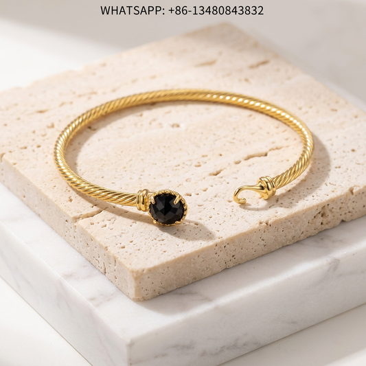 DY Bracelet Cable Classics 18K Yellow Gold Oval Faceted Black Onyx Hook Clasp Bangle Bracelet - WHATSAPP:+86-13480843832