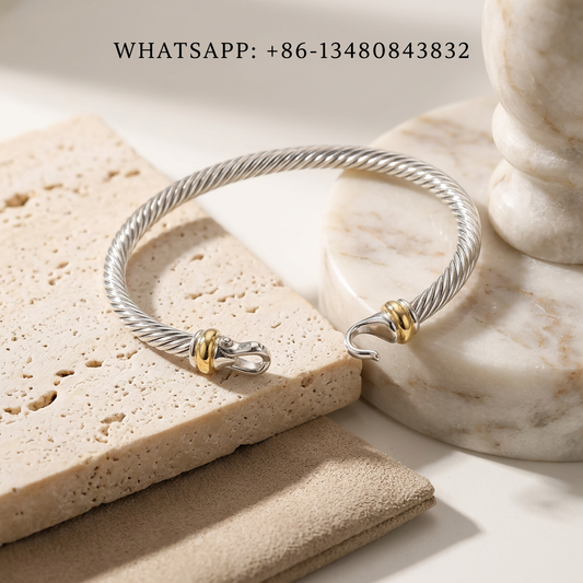 DY Bracelet Two-Tone 925 Sterling Silver & 18K Gold Serpent Hook Cable Bangle Bracelet - WHATSAPP:+86-13480843832